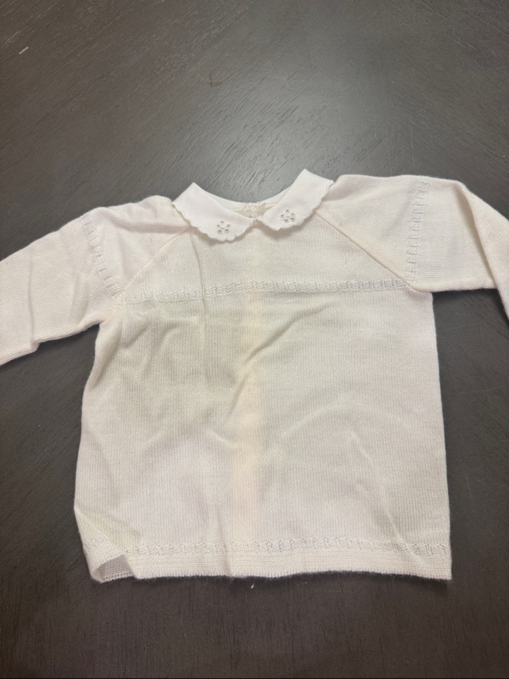 Vintage Cream Wool Knit Peter Pan Collar Sweater Top for Babies